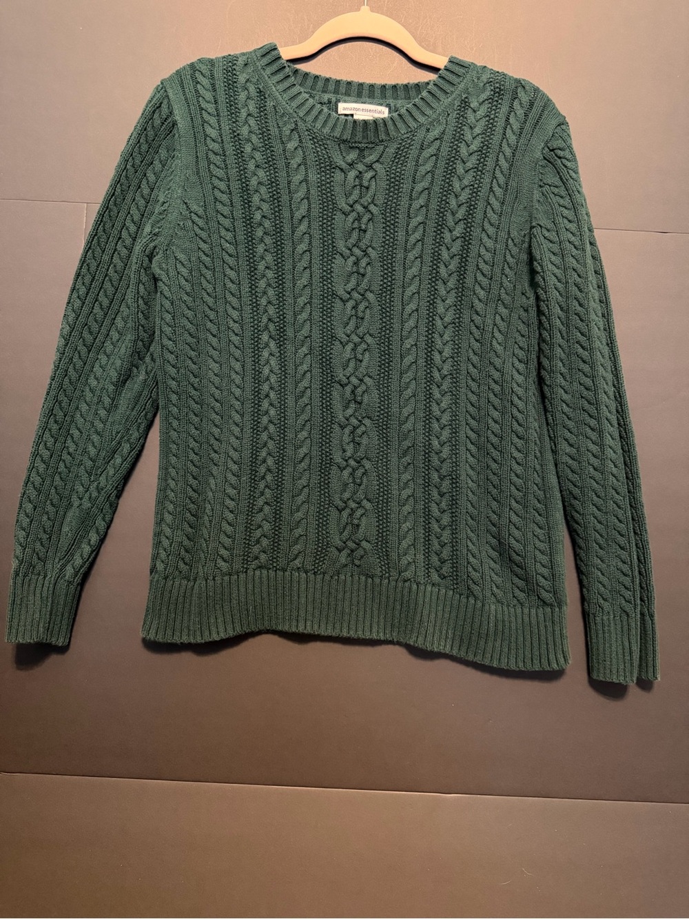 Amazon Essentials Forest Green Cable Knit Crewneck Sweater